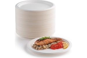 EVYIENEN Lot de 200 assiettes jetables en carton - 17,8 cm Wei et compostables - Écologiques - Résistantes et recyclables - Idéales pour les pique-niques, les barbecues