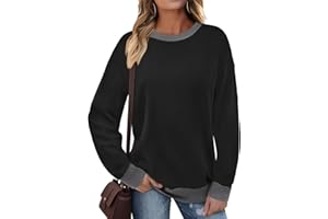 Cuptacc Sudaderas Mujer Jersey Escote Redondo Tops Manga Larga Mujer Sweatshirt De Canalé Camiseta Contraste De Colores