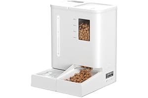 DUDUPET Distributeur Croquettes Chat Automatique et Eau 2 en 1, 5L Distributeur Croquettes Chien Sèche Programmable et 4L Fontaine a Eau Chats Combo, Enregistrement Vocal 10S