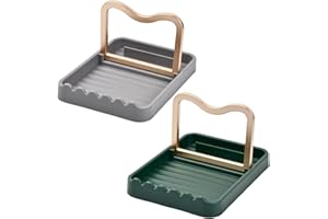 Wisebom Podpórka na przybory kuchenne, pokrywka z tworzywa sztucznego PP i uchwyt na łyżkę, konstrukcja z wieloma otworami, składana, ciemnozielona, jasnoszara