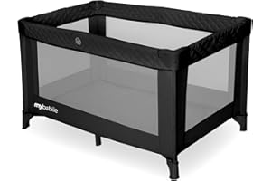 My Babiie Travel Cot - Lightweight, From Birth to 15kg, Easy Fold & Compact, Travel Bag, 120cm x 60cm Padded Mattress - Quilted Black