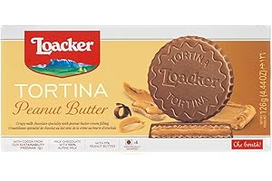 Loacker, Tortina Peanut Butter, Fragranti Delizie Ricoperte di Cioccolato al Latte e Cuore di Crema al Burro d'Arachidi e Cialde Wafer, Merenda e Snack, Confezione da 6 Biscotti Monoporzione