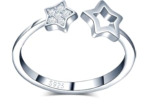 CPSLOVE Damen Mädchen Stern Ringe, 925 Silber ringe, Eingelegter Zirkon, Schwanzring, Ringe öffnen, Einstellbare Größe, Hochzeitsring, Verlobungsring, Geeigneter Fingerumfang: 49-57mm