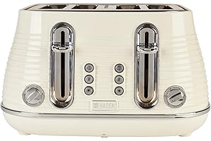Haden Devon Cream 4 Slice Toaster - 6 Browning Settings, 4 Slice Toaster with Wide Slots, Toaster 4 Slice with Defrost, Reheat And Cancel Settings