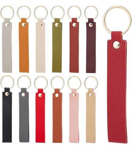 SUNNYCLUE 24 pz 8 Colori Portachiavi Vuoto Finta Pelle Portachiavi Sfuso Colorato Rettangolare Incisione Portachiavi Grezzi con Portachiavi in Ferro Argentato per Portachiavi Catena Timbratura Fai da