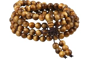 KYEYGWO Mala Bracelet Perlé Unisexe, Élastique Protection Collier Bouddhiste de 108 Perles en Bois avec Nœud Chinois 25"