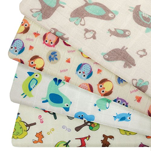 4 x Luxury Super Soft 100% Natural Bamboo Baby Muslin Squares, Blankets, Wipes, Cloths, Swaddling Wrap. Lovely New Design Anti-bacterial Reusable High Quality Muslin/Nappies.