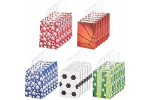 OLYCRAFT 25Pcs 5 Colors Sports Party Favor Bags Rectangle Sport Party Paper Bags Party Gift Treat Bags with Handles for Soccer Baseball Basketball Football Sports Themed Birthday Supplies Decorations