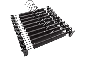HOMENED Hosenbügel,10 Stück Kleiderbügel mit starken Antirutsch verstellbaren Clips Haken,Platzsparend Hosenbügel Kleiderbügel für Hängende Hosen Socken Röcke Mäntel,Schwarz