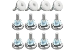 TOVOT 12 Pairs M8 27mm Furniture Levelers Adjustable Leveling Feet with Felt Bottoms, White & Silver, Round Shape, Plastic & Metal Material