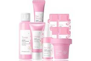 wimony Skincare Gifts Set For Teenage Girls 9PCS Sakura Skin Care Sets Cherry Blossom Skin Care Kit Women Gifts with Cleanser Face Serum Face Cream Toner Eye Cream and 4PCS Skin Care Set For Travel