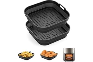 GRIFEMA 2 Pezzi Teglia per Friggitrice ad Aria in Silicone 5-8L, 20cm, Accessori per Friggitrici ad Aria Compatti con Cosori, Philips, Moulinex 5-8L Friggitrici - BPA Free, Lavabile in lavastoviglie
