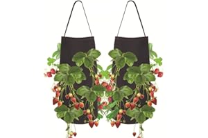 Nicole Knupfer 2 Stück Erdbeer-Pflanzbeutel, Hängend Erdbeeren Pflanztaschen aus Filz, Pflanzsack mit Löchern für Erdbeer & Tomaten (2 Stück,Schwarz)