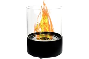 GLOW FIRE Emma Etanolo Camino da Tavolo | Fuoco da Tavolo Rotondo, 4 Ore di Combustione, Caminetto con molte Fiamme | Fuoco Decorativo con Certificato TÜV, Nero