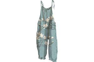 EMUKFD Salopette da donna UK gamba larga Boho stampa tuta floreale vestibilità ampia tutina cotone lino estate spiaggia senza maniche tutine salopette salopette tuta traspirante ampia casual vacanza