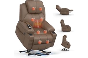 BareTay Recliner Armchair Lift Chair For the Elderly, Power Recliner Chair with Massage & Heat, Extended Footrest, Type C+USB Ports, 2 Cup Holders, Dual Side Pockets Reclining Chairs Lounge Sofa