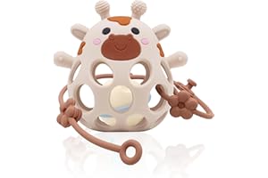 MUY PETIT MuyPetit Jirafa Sonajero y Mordedor para bebé, Libre de BPA y tóxicos, Juegos bebe 0-6 meses, Sonajero bebe 0-3 meses, Juguete Bebé fácil de agarrar, Regalo recien nacido (Beige con bolita y correa)