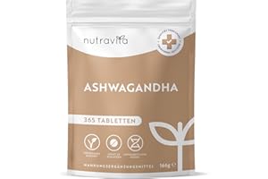 ‎NUTRAVITA Ashwagandha Tabletten - 365 vegane Tabletten für 1 Jahr Vorrat - 60mg pro Tablette - Nutravita