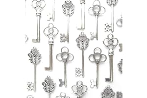 Makhry Confezione Mista di 30 Chiavi Vintage Skeleton in Argento Antico Confezione da 30 Chiavi (Argento Antico)