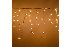 LUCCIKA Cascata stalattiti tenda a pioggia 3x0.7 mt con 120 MaxiLed e flash per uso esterno interno professionale prolungabile (Bianco Caldo con flash Bianco Ghiaccio, 3 metri con 120 Led)