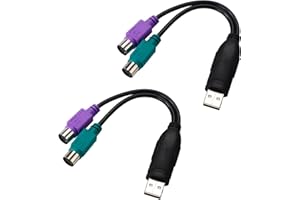 BTFO 2pcs PS2 to USB Adapter, 7.44in in Length PS/2 Keyboard & Mouse to USB Converter Adapter Cable Accessories (Purple & Green Ports)