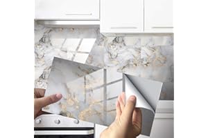 HORIWE Marble Tile Stickers 32pcs for Bathroom Kitchen Backsplash Waterproof Oil Proof DIY Self Adhesive New PVC Wall Stickers Home Decor 12x6 Inches