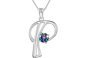 Aurora Tears Customized Letters Necklaces 925 Sterling Silver 26 Initial A-Z Alphabet Pendant with Mystic Rainbow Topaz Free Engraving Jewellery Gifts for Women and Girls