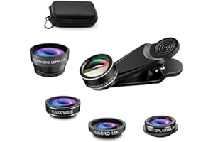 Bailonda 5 in 1 Objektiv für Handy,Handy Kamera objektiv, Fischaugenobjektiv 198°,Weitwinkel 0.63x, makro objektiv Handy (15x) ，CPL/ 2X Telephoto Objektiv für iPhone und die meisten Smartphones