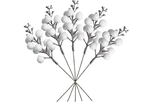VEYLIN 20 cm Artificial Berry, 16 Pcs Glitter White Artificial Berries Stems for Christmas Tree Ornaments, DIY Xmas Wreath, Crafts, Holiday and Home Decor