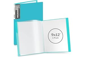 Dunwell 9x12 Presentation Book - (Aqua), 24-Pocket Binder with Plastic Sleeves, Displays 48 Pages 9 x 12 or A4 Certificates, Portfolio, Art Work, Flexible Cover