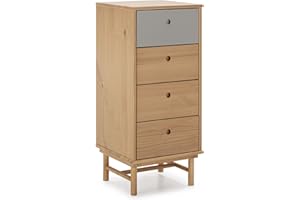 HOMN LIVING Sinfonier de Noche Magnus 4 cajones, Madera Maciza, 40 cm (Ancho) 40 cm (Profundo) 94 cm (Altura)