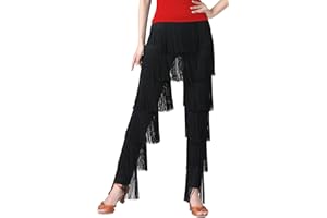 SEAUR Womens Fringe Latin Dance Pants Professional Tango Rumba Salsa Tassel Ballroom Dance Trousers