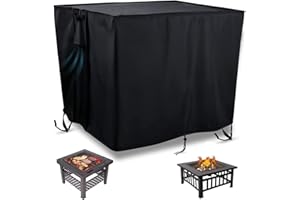 Flymer Fire Pit Cover, 84cm Square Gas Fire Pit Covers for Garden Fireplace Waterproof Heavy Duty 420D Oxford Fabric Outdoor Firepit Covers-84x84x61cm(Black)