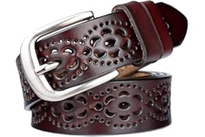 LALAFANCY Vintage Genuine Cowhide Leather Women's belt Fashion Hollow Flower Design Ladies Waist Belt with Alloy Buckle for Jeans