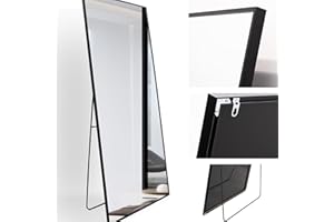 M MERCEO Rechteckiger großer Ganzkörper Standspiegel 80x180cm, eingefasst im edlen schwarzen Aluminium Rahmen - kristallklare Spiegelung mit High-Definition-Glas - für Schlafzimmer, Bad, Flur, Wohnzimmer