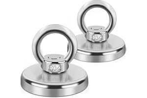 MAGXCENE Imanes Neodimio Potentes 42mm de Diámetro, Imanes Potentes 70kg Fuerza de Tracción Imán Redondo con Argolla para Pesca Salvamento Industria y Ciencia 2 Piezas