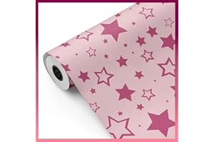 Bobina papel de regalo, rollo grande 62cm x 100m • Estrellas Rosa • Ideal para: Tiendas Negocios Comercios envolver regalos Cumpleaños Baby Shower Bodas Decoración [FP Fiesta Paper]