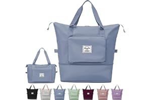 Lalagouk Faltbare Reisetasche mit großem Fassungsvermögen, tragbar, faltbar, leicht, wasserdicht, Oxford-Gewebe, Reisetasche, für erweiterbaren Wochenendsport, Fitnessstudio, Urlaub