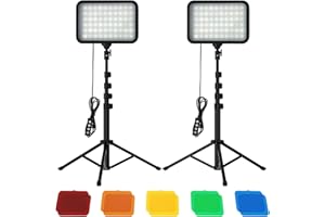 Sporzin Luz LED Video USB con Trípode Ajustable, Iluminacion Fotografia Regulable 3000K-6500k, Foco Fotografia con 5 Filtros de Color para Estudio de Grabación/Fotografía/Videoconferencia (2 Pack)