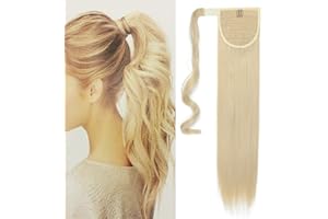 Silk-co 26" Wrap Around Ponytail Hair Extension Clip in/on Pony Tail Straight Synthetic Hairpiece for Women #Bleach Blond