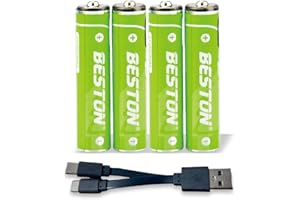 Wiby 4 Batterie Ricaricabili 1,5V Ministilo AAA da 666mWh e 390mAh al Litio | Ricarica USB-C Rapida + Cavo 4-in-1 | Tensione Costante | BMS Integrato | Ultra-leggere