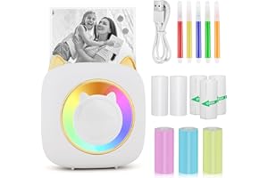 GuKKK Mini Impresora para Movil, Fotográfica, Portátil Bluetooth Termica, Inalámbrico con LED de 7 Colores, para Fotos Nota
