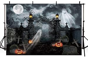 MEHOFOND 7x5ft Black Grey Halloween Backdrop For Photography Hallowmas Night Ghost Pumpkin Iron Door Background Party Banner Family Wallpaper Decorations Portrait Photo Booth Studio Supplies
