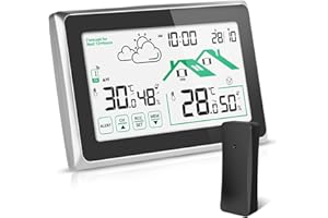 JPSUUB Weather Station, Weather Station with Outdoor Sensor Wireless UK, Digital Room Thermometer Hygrometer Indoor Outdoor, Large LCD Screen with Backlight 12/24H Automatic Time Forecast
