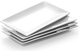 DOWAN Piatto da Portata Rettangolare Bianco, 30,5 x 15,2 cm Piatti in Porcellana per Carne, Antipasti, Cibo, Dessert, Sushi, Feste, Set da 4