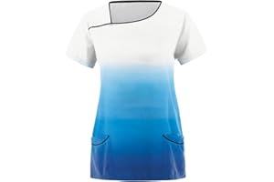 OUMSHBI Kasack Pflege Berufsbekleidung Damen Farbverlauf Medizinische Arbeitskleidung Abfallende-Schulter Laborkittel Damen Kurzärm Altenpflege mit Taschen Kittel Pflegebekleidung Kasacks für Frauen