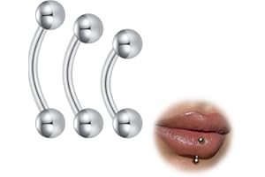 ESHIONER G23 Titan Rook piercing biżuteria banan brwi, barbell, helix, labret, piercing wargi, piercing do ust, do noszenia na co dzień, srebrny, złoty, kula, zakrzywiony sztanga, 6 mm, 8 mm, 10 mm