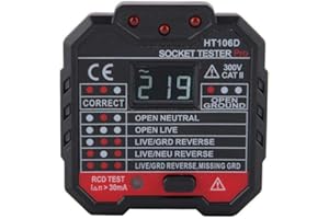 QITERR HT106 Electric Socket Tester, Mains Tester Mains Fault Checker HT106D/HT106B/HT106E Multi-function Electric Socket Tester Mains Fault Checker Tool Electric Meter Tester (HT106E UK Plug)