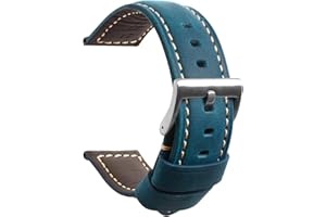 TStrap Bracelet de Montre en Cuir pour Homme – 20mm 22mm 24mm Noir Vintage Bracelets de Montre Connectée – Nubuck Watch Strap Replacement Boucle Fermoir