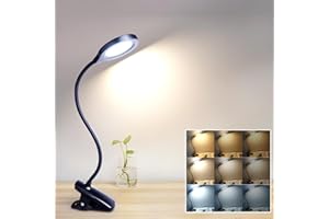 Akynite 36 LED Clip on Bed Light USB Rechargeable, 3 Colours Changing and 3 Brightness, Cordless Clip Desk Light, Bedside Reading Lamp Clip On for Desk Table, Black
